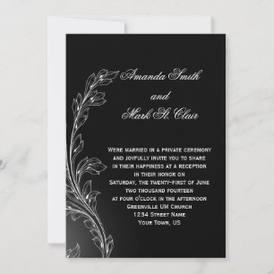 Black White Floral Swirls Post Wedding Invitation