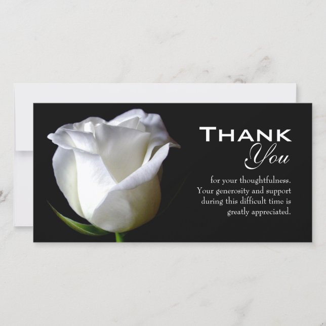Black & White Floral Sympathy Funeral Thank You (Front)