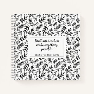 Black White Floral Teacher Notebook