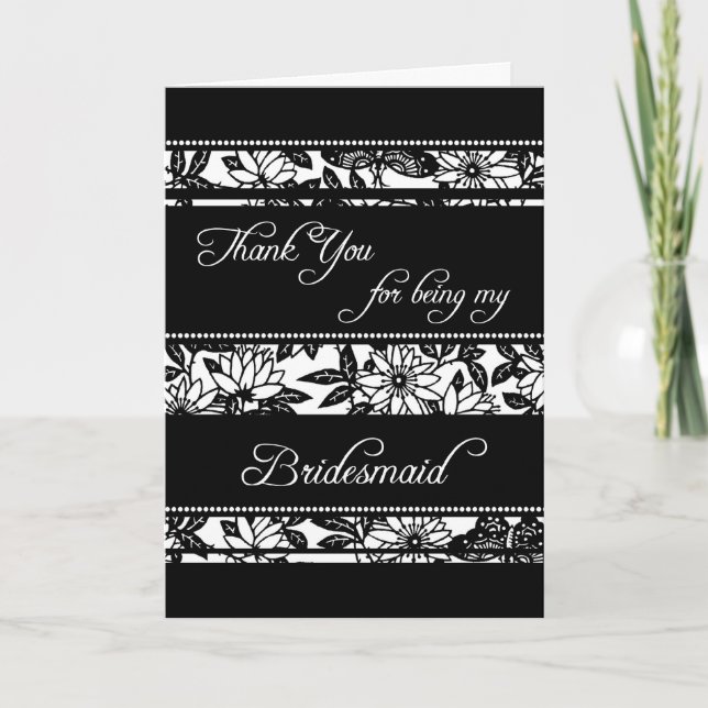 Black & White Floral Thank You Bridesmaid Card (Front)