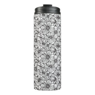 Black White Floral Thermal Tumbler