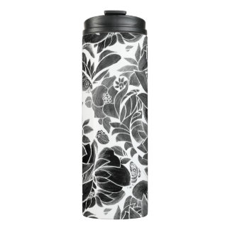 Black White floral Thermal Tumbler