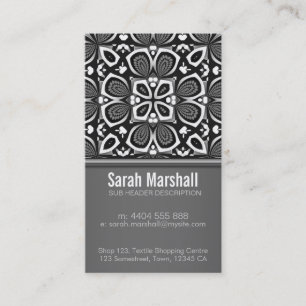 Black+White Floral Tiles w/ Logo Business Card