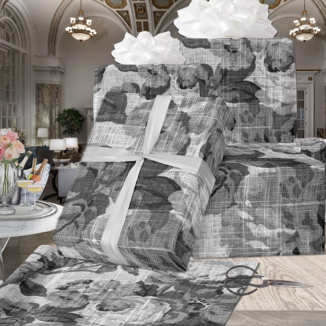 Black & White Floral Toile Botanical Decoupage Wrapping Paper (Creator Uploaded)