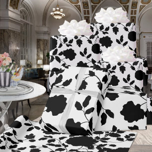 Black & White Floral Vine Elegant Wedding Party Wrapping Paper