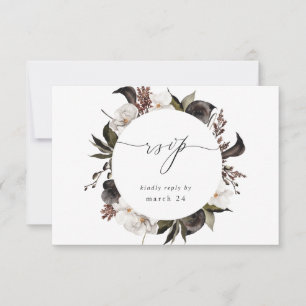 Black & White Floral w Meal RSVP 3 Card