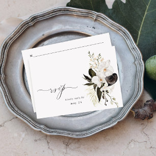 Black & White Floral w Meal RSVP 5 Card