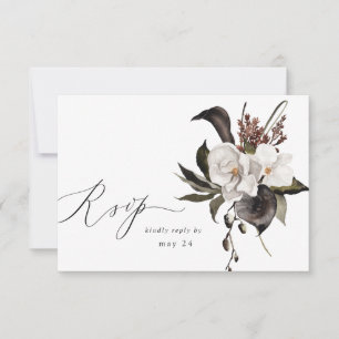 Black & White Floral w Meal RSVP 6 Card