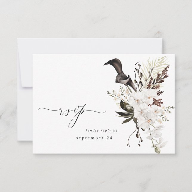 Black & White Floral w Meal RSVP Card (Front)