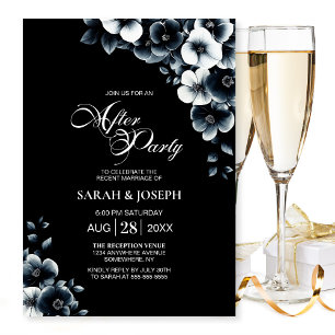 Black White Floral Wedding After Party Invitation