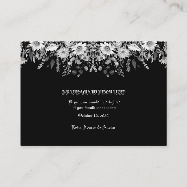 Black White Floral Wedding Bridesmaid Enclosure Card (Front)