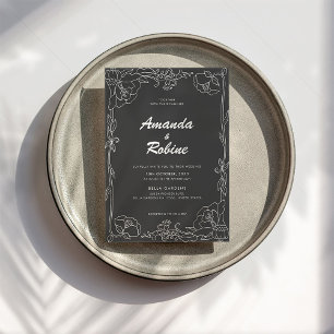 Black & White Floral Wedding Invitation