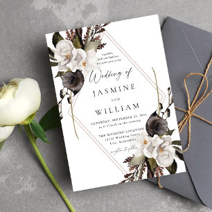 Black & White Floral Wedding Invitation