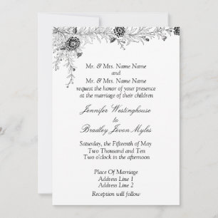 Black White Floral Wedding Invitation Invite