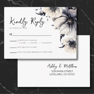 Black White Floral Wedding Reply Enclosure Card