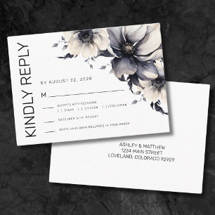 Black White Floral Wedding RSVP Enclosure Card
