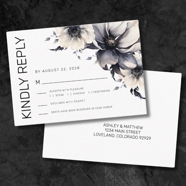 Black White Floral Wedding RSVP Enclosure Card (Black White Modern Floral Wedding RSVP Enclosure Card)