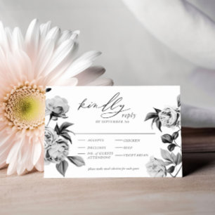  Black & White Floral Wedding RSVP Enclosure Card