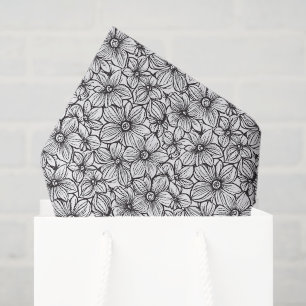 Black White Floral Wedding Tissue Paper