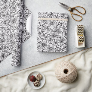 Black White Floral Wedding Wrapping Paper