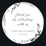 Black White Floral Wreath Wedding Custom Thank You Classic Round Sticker<br><div class="desc">Elegant Black White Botanical Wreath Boho Wedding Custom Thank You Classic Round Sticker</div>