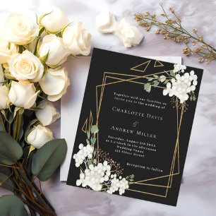 Black white florals geometric wedding invitation