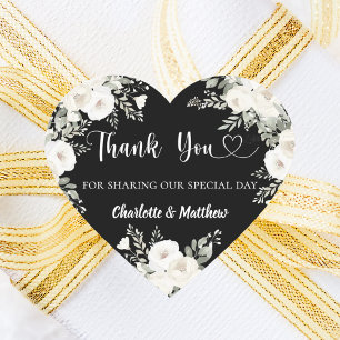 Black white florals thank you wedding heart sticker