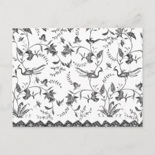 Black White flower bird Indonesian sarong pattern  Postcard