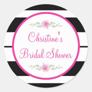 Black, White, flower Bridal Shower Stickers