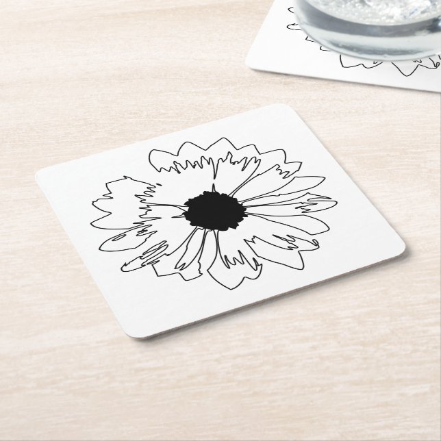 Black & White Flower Coaster (Angled)