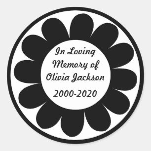 Black white flower custom sympathy stickers