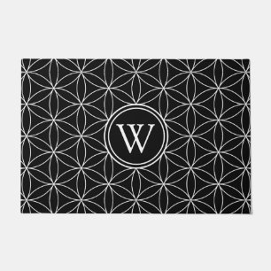 Black & White Flower of Life Monogram Doormat