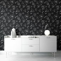 Black white flower pattern botanical dark floral