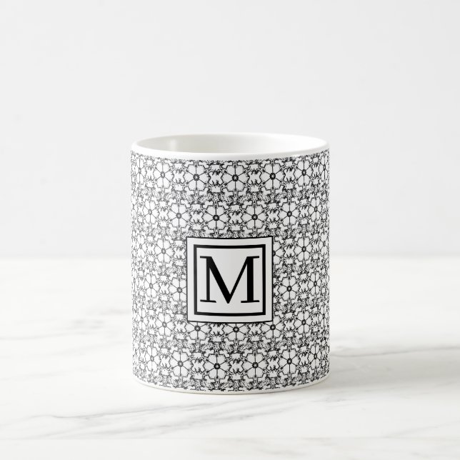 Black & White Flower Pattern Monogram Mug (Center)