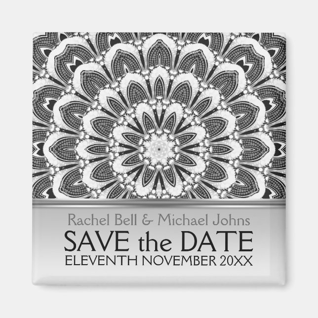Black White Flower SavetheDate  Magnet (Front)