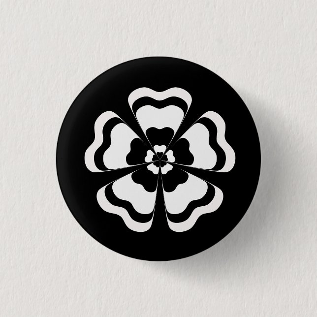 Black White Flower Shape Monogram 3 Cm Round Badge (Front)