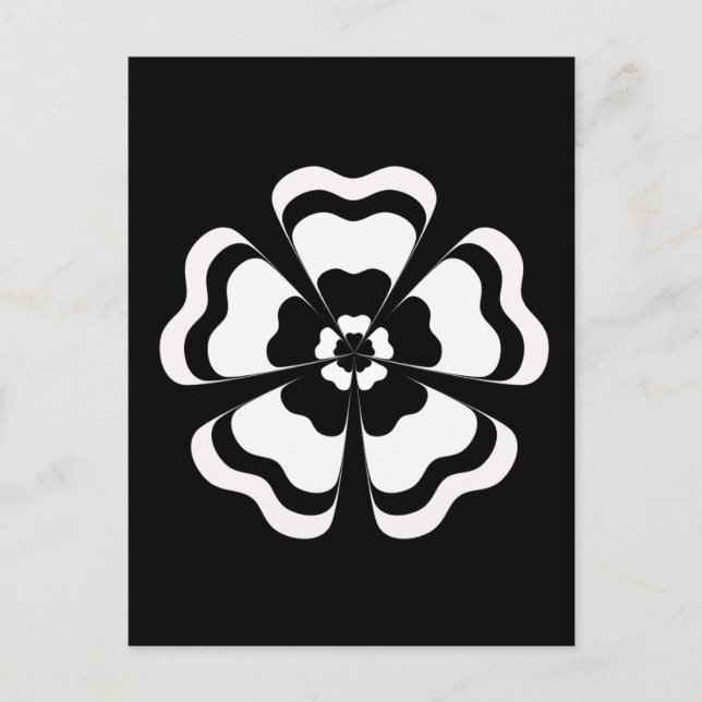 Black White Flower Shape Monogram Postcard (Front)