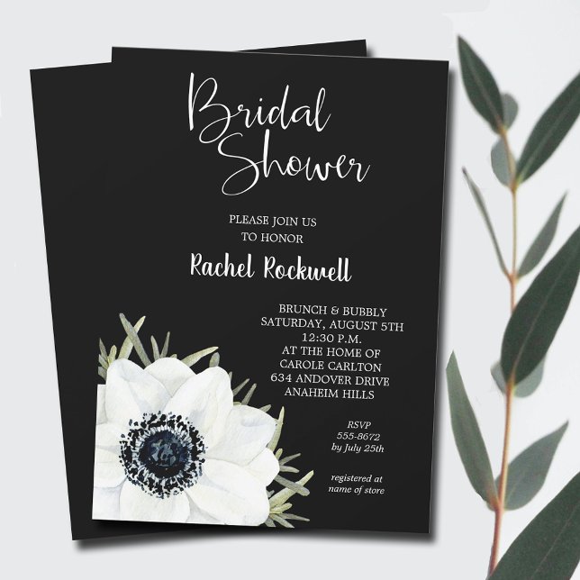 Black White Flowers Bridal Shower Invitation (Black White Flowers Bridal Shower Invitations - INSTANT DOWNLOAD and/or PRINTED)
