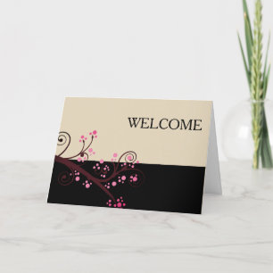 Black White Flowers Brown Branch Cute Welcome Thank You Card