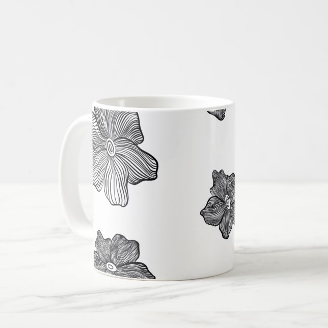 Black & White Flowers Coffee Mug  (Front Left)