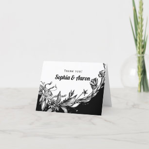 Black, white flowers floral Thank You photo card
