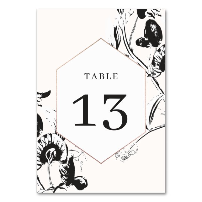 Black & White flowers geometrical frame Wedding Table Number (Front)