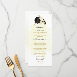 black & white flowers gold botanical wedding menu