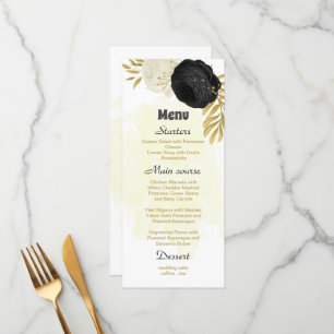 black & white flowers gold botanical wedding menu