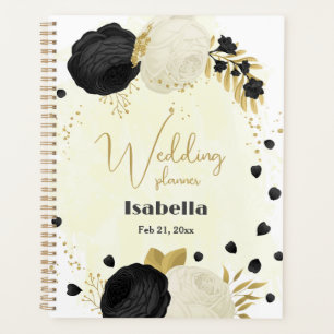 black & white flowers gold botanical wedding planner
