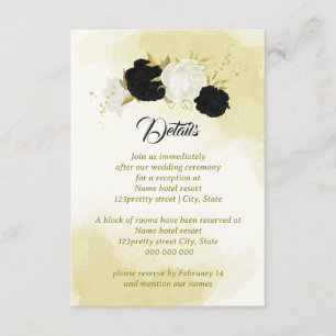 black white flowers gold leaves enclosure card