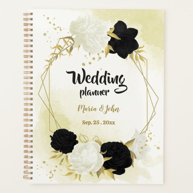 black white flowers gold wedding planner (Front)