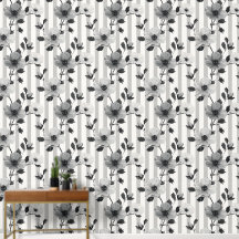Black & White Flowers On Vertical Lines Pattern