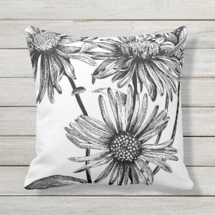 Black&White flowers Outdoor Cushion