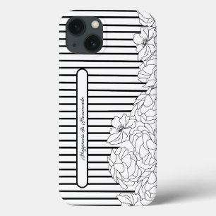 Black & White Flowers with Stripes iPhone 13 Case